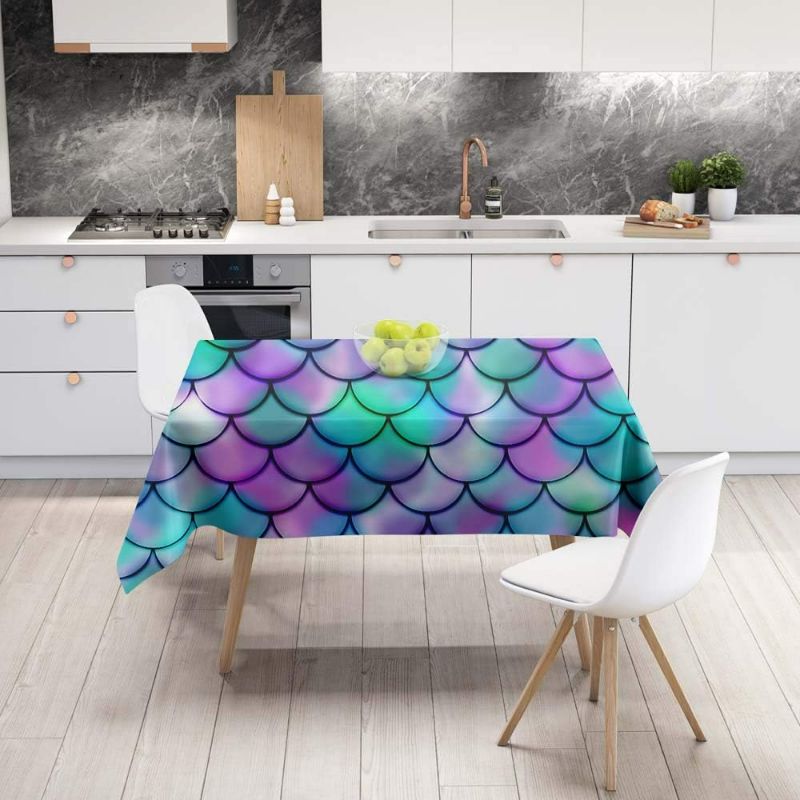 Photo 1 of Fish Scales Tablecloth, New Polyester 54x54in for 4-6 Seats, Blue-Green Fish Body Table Cover for Party Baby Shower Decorative Kitchen Dining Room ZBZYSS114
