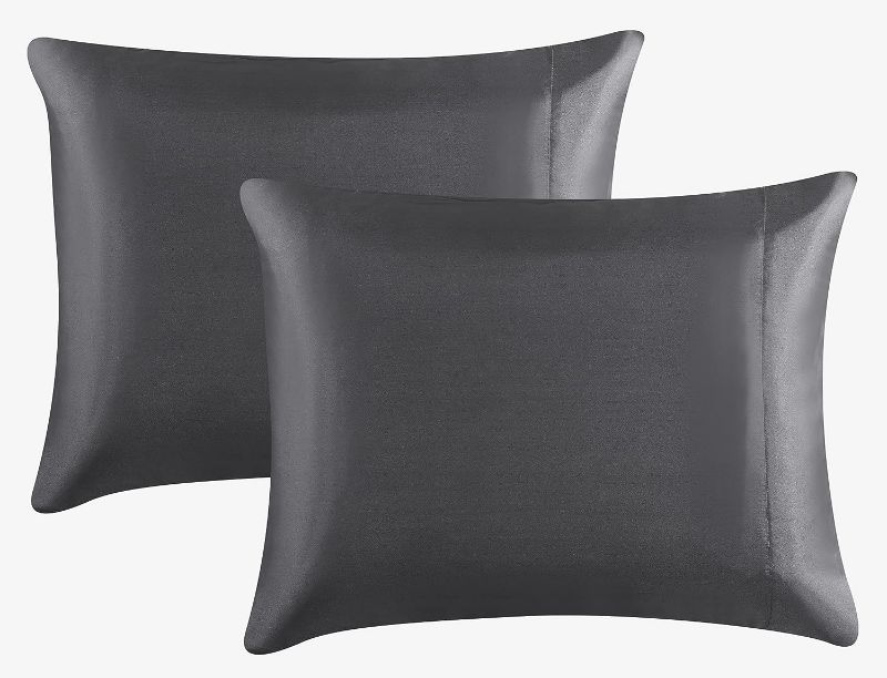 Photo 1 of Bedsure Satin Pillowcase for Hair and Skin Queen - Dark Grey Silk Pillowcase 2 Pack 20x30 inches - Satin Pillow Cases Set of 2 with Envelope Closure