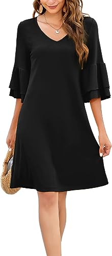 Photo 1 of Gracyoga Women's 2023 Summer Dress Sweet Cute V-Neck Ruffle Bell Sleeve Flowy Dress Shift Mini Dresses (X-LARGE)
