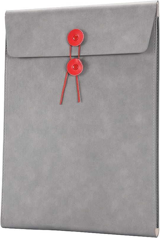 Photo 1 of Enyuwlcm PU Leather A4 File Folder Document Holder Filing Envelope Project File Portfolio with String Tie Closure 3/4 Inch Expansion Gray
