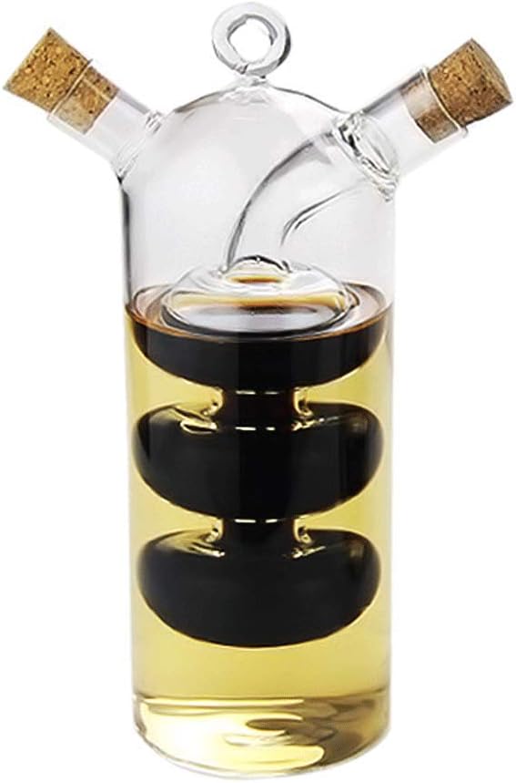 Photo 1 of WINAKUI Olive Oil and Vinegar Dispenser Cruet Bottles, 2 in 1 Transparent Glass Oil Bottle, Dual Glass Oil Dispenser Bottles for Kitchen Cooking Container
