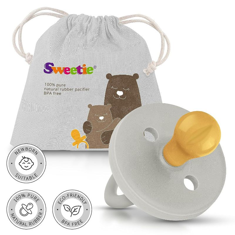 Photo 1 of SWEETIE Rubber Grey Pacifier Natural Rubber Pacifier Rounded (0-6 Month, Grey)

