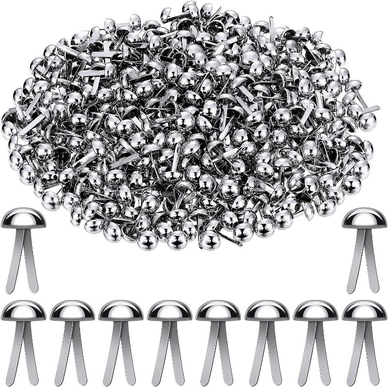 Photo 1 of Hotop 500 Pieces Paper Brass Fasteners Brass Brads Round Fasteners for Kids Craft Art Crafting School Project Decorative Scrapbooking DIY Supplies(Silver,0.24x0.47 Inch)

