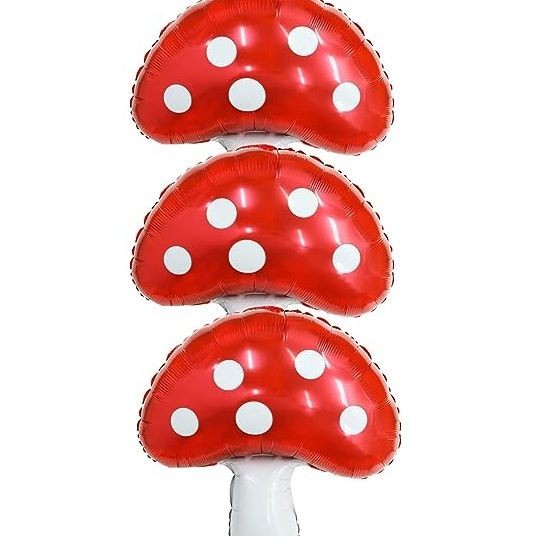 Photo 1 of 3Pcs 31'' Mushroom Balloons,Big Red Mushroom Foil Balloon Cartoon Balloons Fairy Garden Plant Balloons Cute Mushroom Party Decorations Forest Plant Theme Balloon for Baby Shower Birthday Wedding