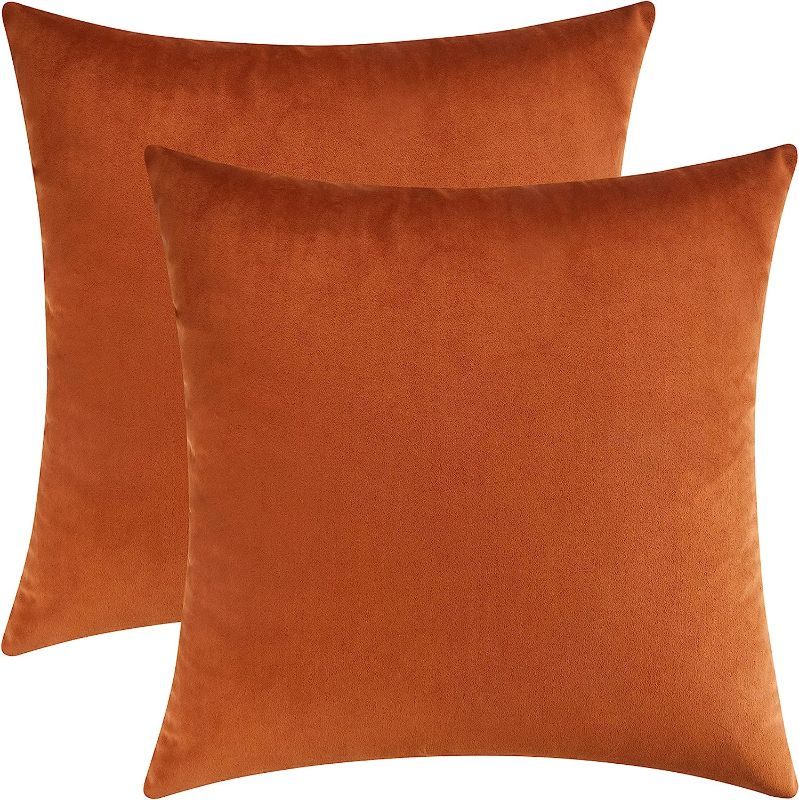 Photo 1 of Mixhug Set of 2 Cozy Velvet Square Decorative Throw Pillow Covers for Couch and Bed, Burnt Orange, 18 x 18 Inches
