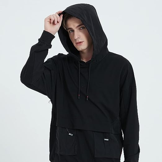 Photo 1 of GURUNVANI Men's Hoodie Contrast color Patchwork Hoodie Big Pockets (XXL)
