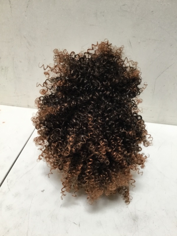 Photo 2 of  Short Curly Afro Wig With Bangs for Black Women Kinky Curly Hair Wig Afro Synthetic Full Wigs?Ombre Brown?