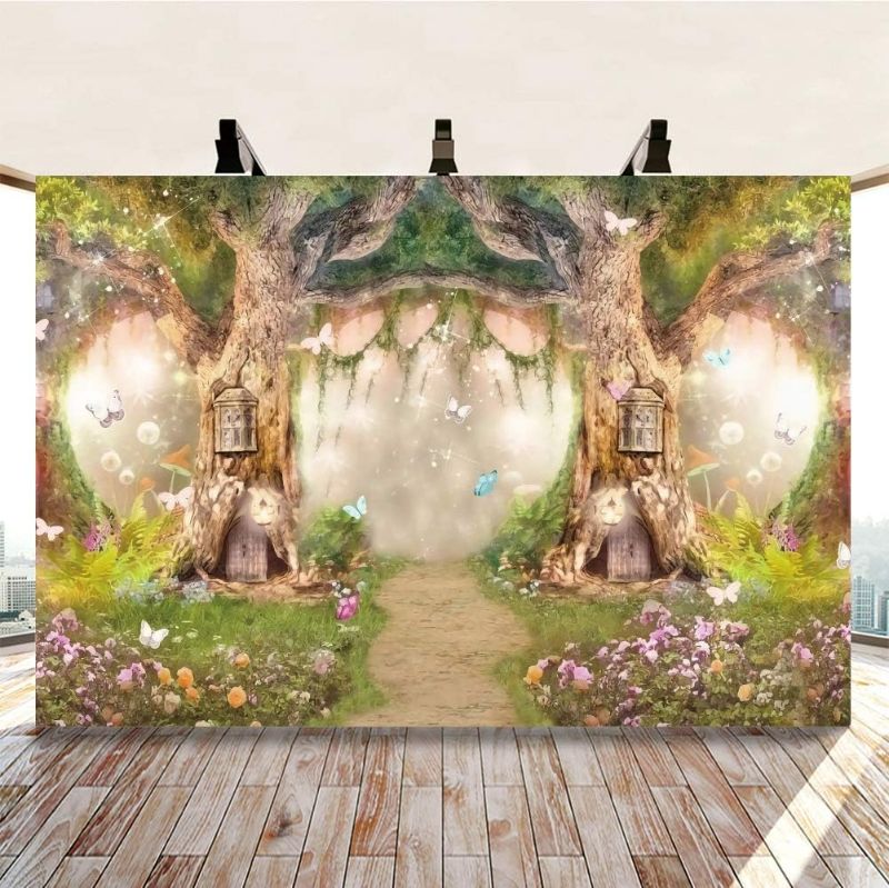 Photo 1 of DASHAN Polyester 12x8Ft Spring Backdrop Magic Garden Fairy Tale World Grass Butterfly Wonderland Background for Kids Girl Baby Shower Birthday Party Decoration Studio Photography Banner Booth Props
