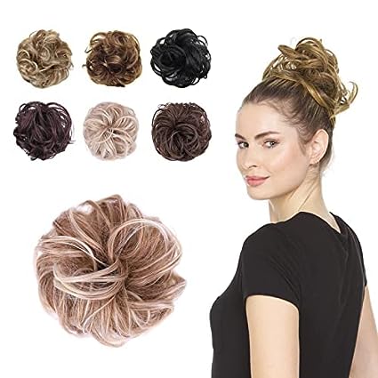 Photo 1 of Juvabun Messy Bun Hair Piece| Hair Pieces for Women & Men| Messy Bun Hair Piece Synthetic Hair | Everyday Wear | Washable & Realistic| Synthetic Hair Bun Scrunchie |Strawberry Honey Blonde Color
