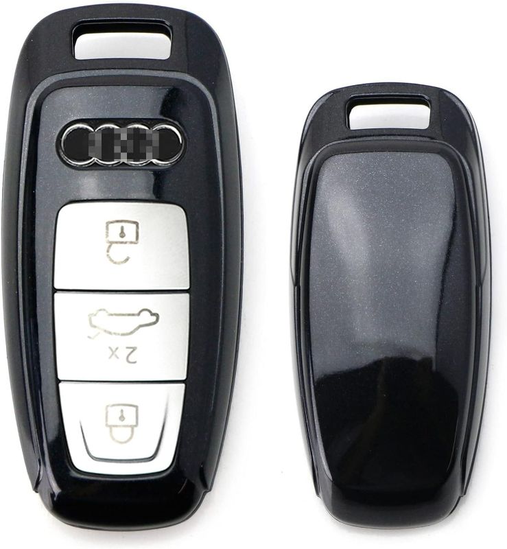 Photo 1 of  Black Gloss Finish Hard Shell Key Fob Cover Case, Compatible With 2019-up Audi A6 A7 E-Tron A8 Q8, 3-Button Smart Key Fob