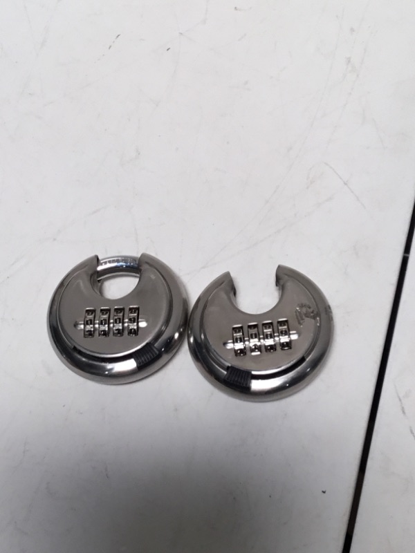 Photo 3 of 2 Pcs Round Padlocks Stainless Steel Discus Locks 4 Digits Combination Disc Padlock Keyless Heavy Duty Rustproof Locks by STARVAST (2-3/4 in. Wide)
