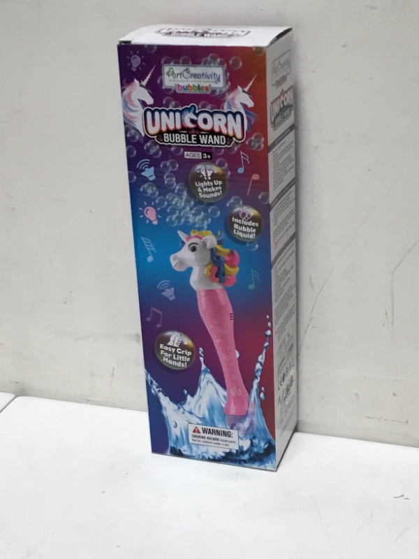 Photo 2 of ArtCreativity 12.5 Inch Light up Unicorn Bubble Scepter Wand - Includes Solution and Batteries - Cute Bubble Blowing Toy with Colorful LEDs - Great Birthday Gift for Boys and Girls