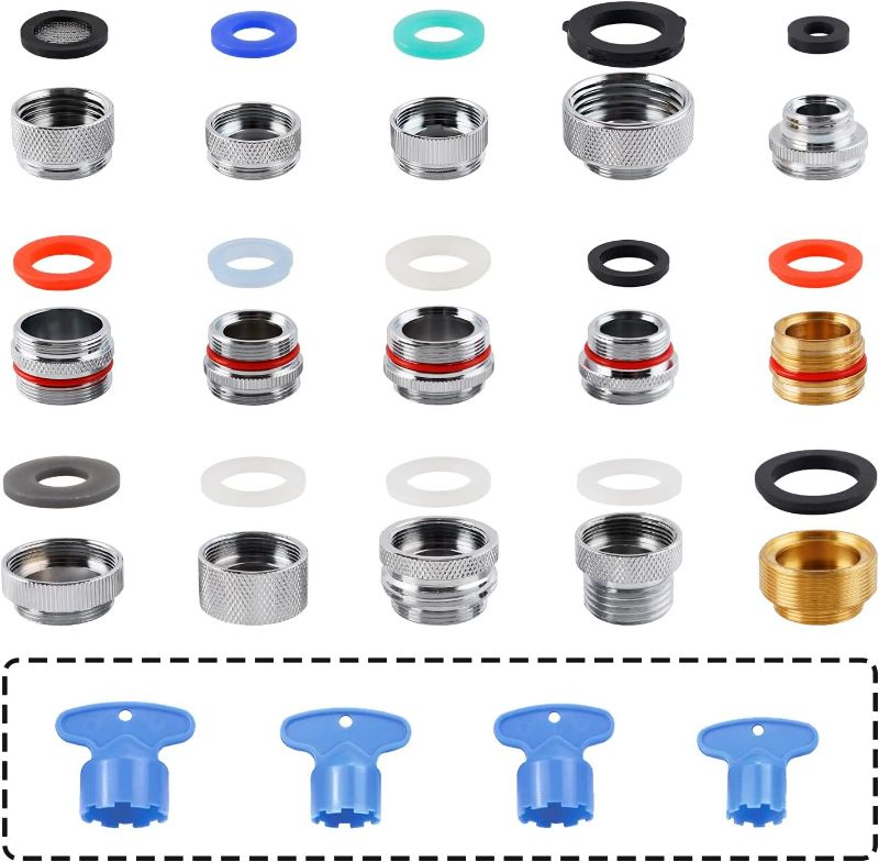 Photo 1 of 15pcs Faucet Adapter Kit, Brass Faucet Aerator Adapter Set Male Female Kitchen Faucet Adapter Converter to Faucet Aerator, Garden Hose, Standard Hose in RV, Apply on Both Removable and Cache Aerator
