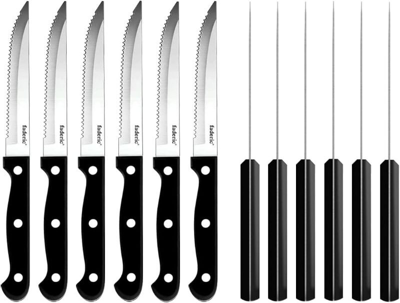 Photo 1 of faderic Serrated-Steak Knives Set of 12, Black Full-Tang Triple Rivet Steak Knife Set,Stainless steel Sharp Blade,4.5 In, For Kitchen Restaurant Tableware Camping,Dishwasher Safe
