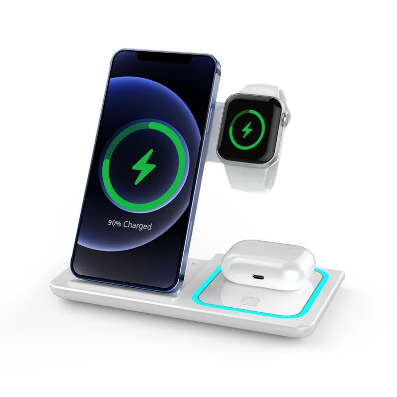 Photo 1 of 15W 3 In 1 Foldable Wireless Charger Stand Portable Wireless Charging Station For iPhone 14 13 12 11 Samrt Phone Airpods Apple Watch With Retail Package
