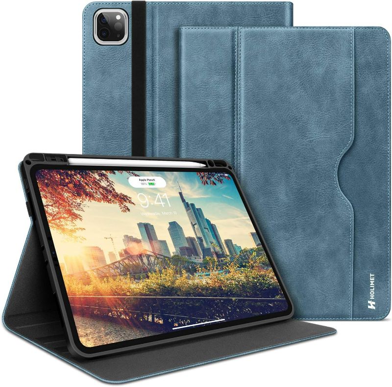 Photo 1 of HOLIMET iPad Pro 11 inch Case 2022 4th/3rd/2nd/1st Generation Case 2021/2020/2018 with Pencil Holder PU Leather Protective Case Cover with Pocket Strap Soft TPU Back Shockproof for iPad Pro 11
