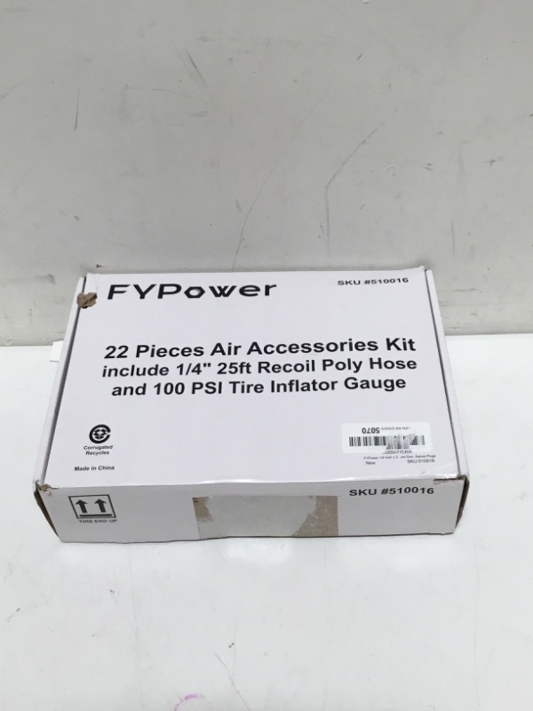 Photo 2 of FYPower 22 Pieces Air Compressor Accessories kit, 1/4 inch x 25 ft Recoil Poly Air Compressor Hose Kit, 1/4" NPT Quick Connect Air Fittings, Tire Inflator Gauge, Blow Gun, Swivel Plugs kit with hose