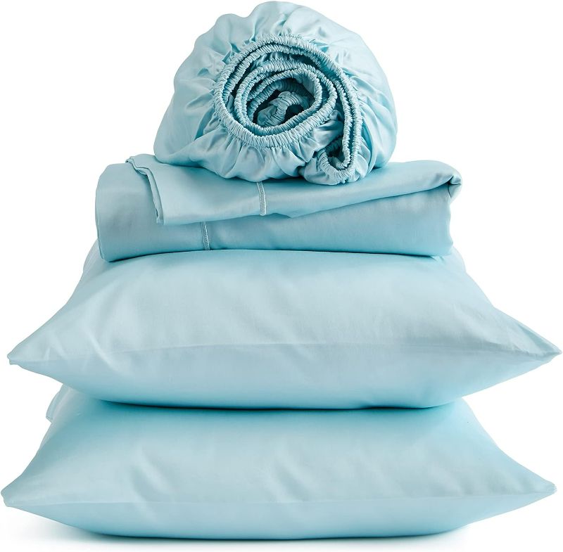 Photo 1 of 100% Egyptian Cotton Sheet Set | 400 Thread Count - Bedding Sheets & Pillowcase | Deep Pocket Fits up to 18" Mattress | Queen - Sea Blue - 4PC | Certified Egyptian Cotton | Nile Delta Collection
