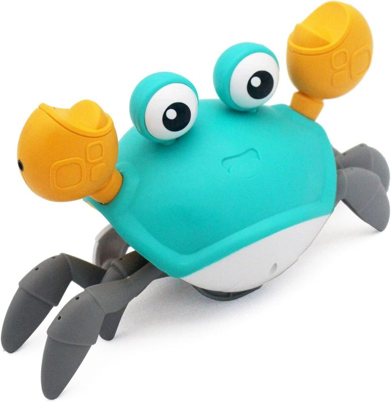 Photo 1 of Tipmant Baby Toddler Crab Toys for Kids Interactive Electric Animal Toy with Crawling, Sensing Obstacles, Glowing Eyes, Play Music Functions (Blue)

