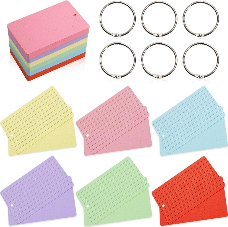 Photo 1 of Whaline 300 Pieces Index Cards Rings Punched Flashcard Colorful Lined Dot Note Cards Light Weight Study Cards for Studying Ruled Home Classroom Office School Learning Memory
