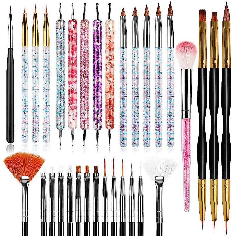 Photo 1 of 32pcs Nail Art Brushes,Acrylic Nail Brush,Nail Brushes For Nail Art,Nail Art Dotting Tool Set,Nail Art Tool Set,Nail Art Liner Brush,Nail Dust Brush,Nail Drawing Pens For Beginners And Salon Home Use
