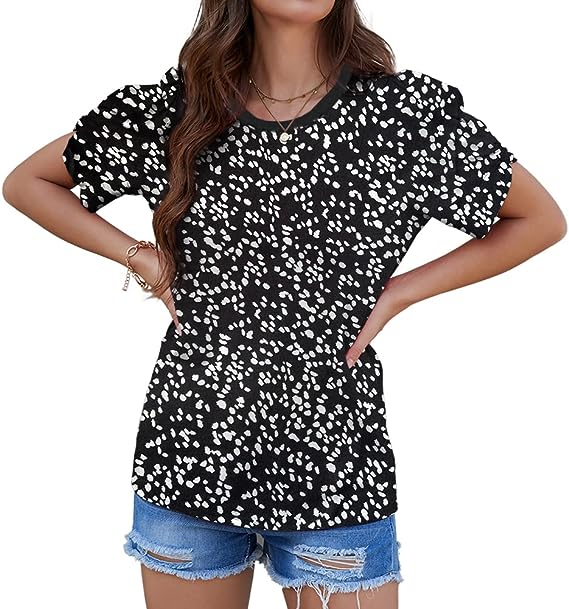 Photo 1 of T&Twenties Womens Summer Tops Casual Crew Neck Puff Short Sleeve Tunic Tshirts (large)