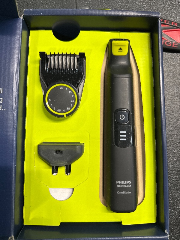 Photo 2 of ***MISSING CHARGER*** Norelco Philips OneBlade 360 Pro Hybrid Electric Shaver & Trimmer, with 12-in-1 Comb, QP6531/70 Black & Lime Green OneBlade 360 Pro