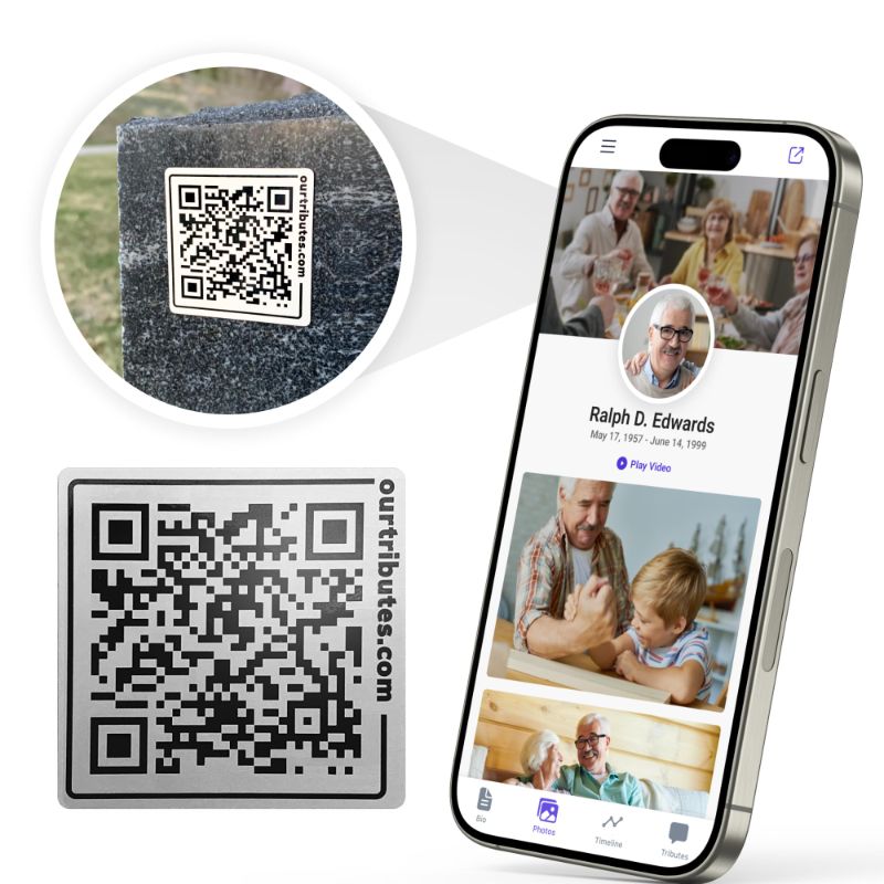 Photo 1 of ***Factory Sealed***
Our Tributes Memorial Webpage and QR Memorial Plaque for Cemetery Headstone Grave Marker, Bereavement Gifts for Loss of Loved One; Collect Memories, Photos, Messages from Family/Friends