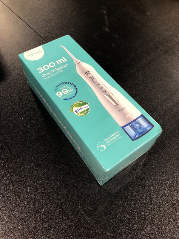 Photo 2 of ***new, in factory packing*** COSLUS Water Dental Flosser Teeth Pick: Portable Cordless Oral Irrigator 300ML Rechargeable Travel Irrigation Cleaner IPX7 Waterproof Electric Flossing Machine for Teeth Cleaning F5020E White