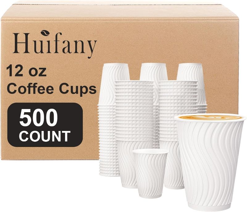 Photo 1 of 12 oz Disposable Coffee Cups 500 Count Value Pack, Hot Drink Cups Insulated Coffee Cups for Hot/Cold Drinks, White Ripple Cups for Party, Office, Home, Travel