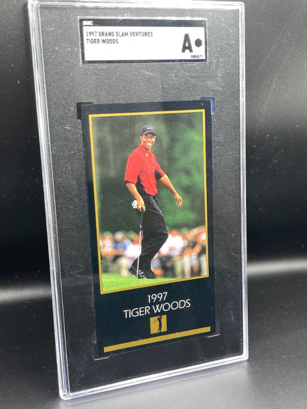 Photo 1 of 1997 TIGER WOODS RATED “A” ROOKIE CARD “GRAND SLAM VENTURES”