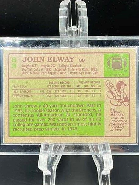 Photo 2 of 1983 JOHN ELWAY TOPPS ROOKIE CARD 63