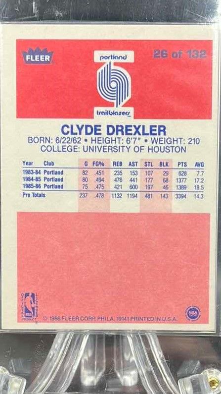 Photo 2 of 1986 CLYDE DREXLER FLEER ROOKIE CARD 26