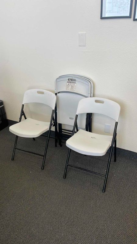 Photo 3 of (4)NEW METAL BASE FOLDING CHAIRS W PLASTIC SEAT