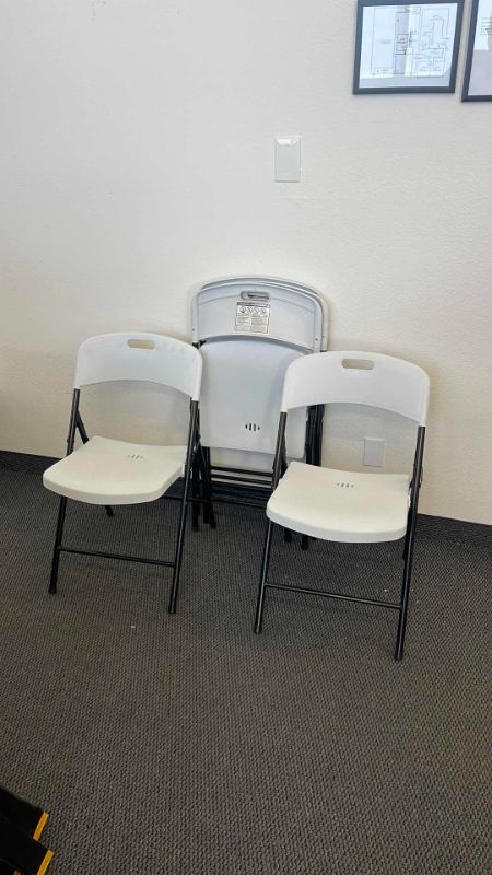 Photo 3 of (4)NEW METAL BASE FOLDING CHAIRS W PLASTIC SEAT