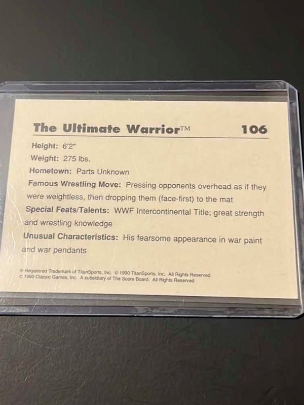Photo 2 of RARE 1990 THE ULTIMATE WARRIOR CLASSIC GAMES CARD 106