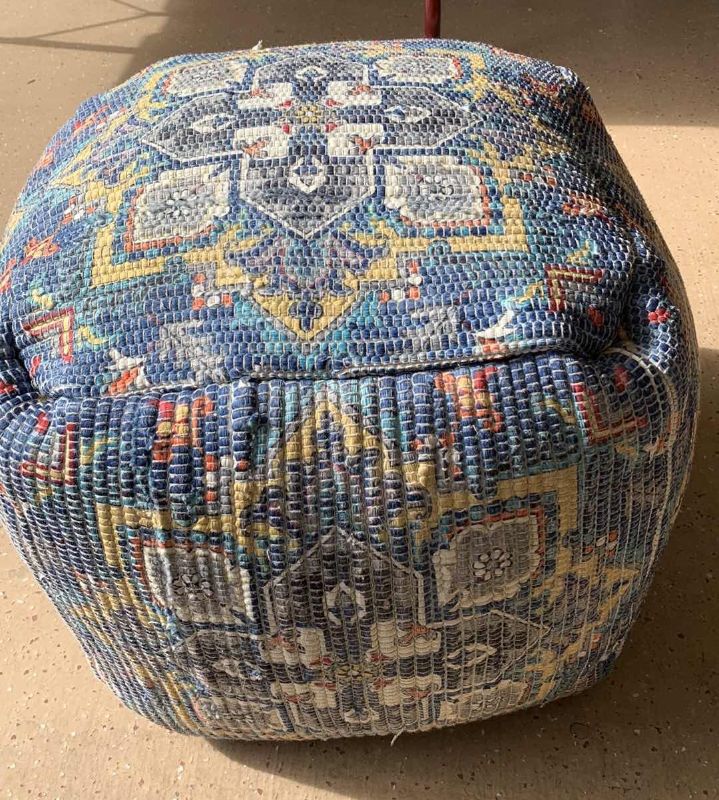 Photo 2 of ANJI MOUNTAIN WOVEN AND DIGITALLY PRINTED POUF FOOT STOOL18" X 18" WITH TAGS