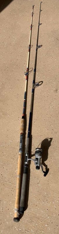 Photo 1 of TWO FISHING RODS AND DAIWA AS1350 REEL ONE IS A SHAKESPHERE GRAPHITE COMPOSITE ALPHA ROD