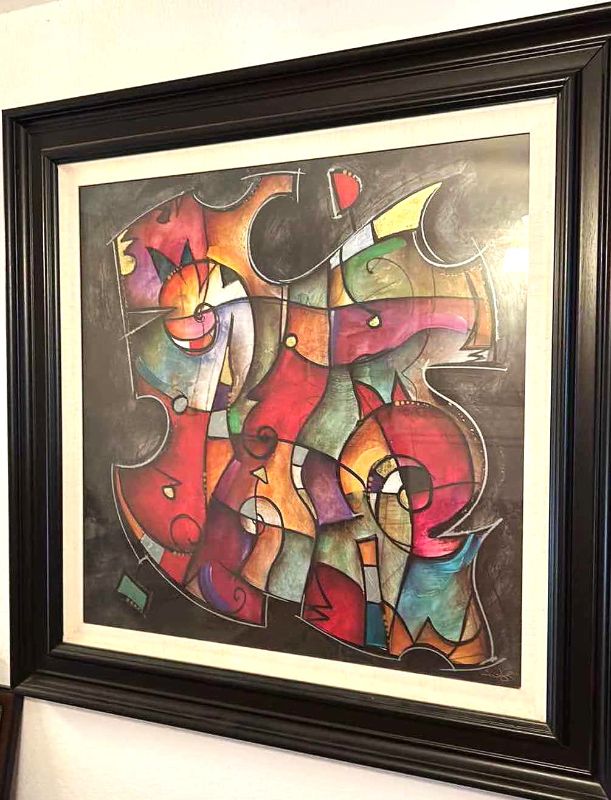 Photo 1 of SIGNED COLORFUL ABSTRACT ARTWORK BY ERIC WAUGH FRAMED 47 1/2” x 47 1/2”