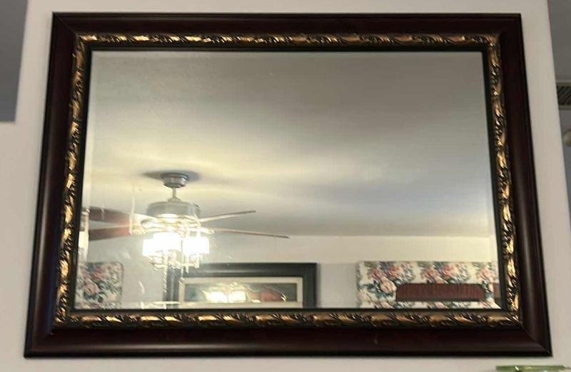 Photo 1 of BEVELED GLASS WOOD FRAMED MIRROR 43” x 30”.