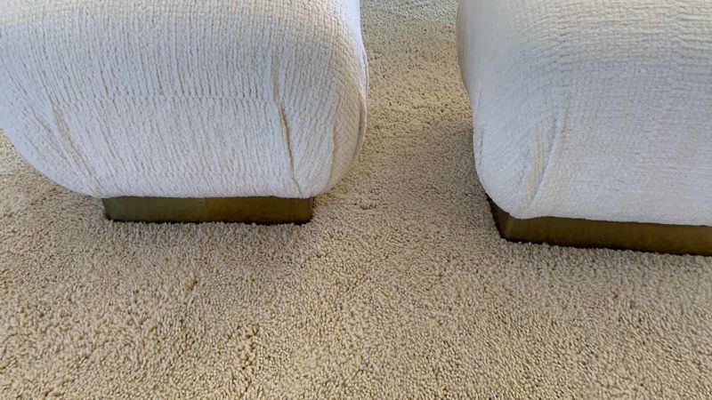 Photo 2 of 2-CONTEMPORARY WHITE BOUCLE OTTOMANS (18” X 18” H 16”)