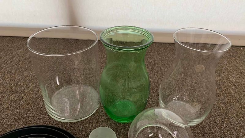 Photo 1 of GLASS VASES AND MIRRORED COASTER PLATES