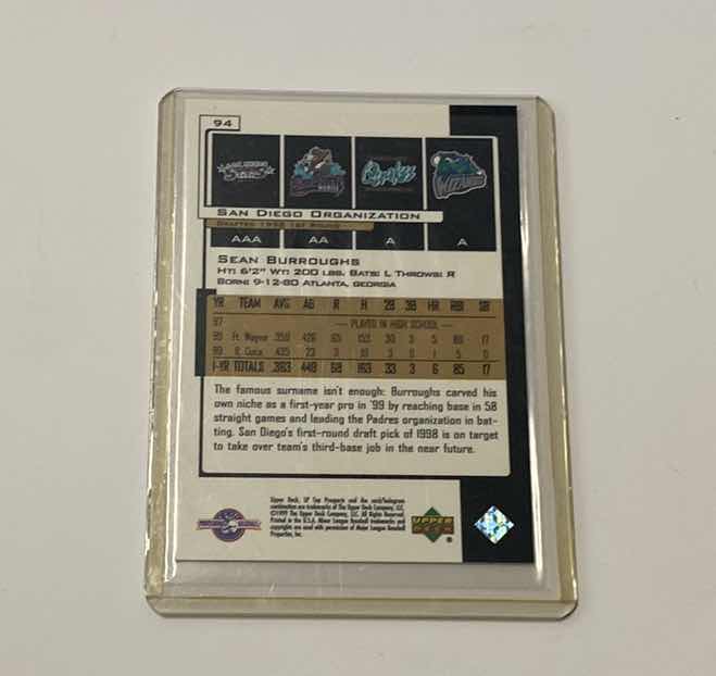 Photo 1 of 1999 UPPER DECK SEAN BURROUGHS ROOKIE MLB BASEBALL CARD 94