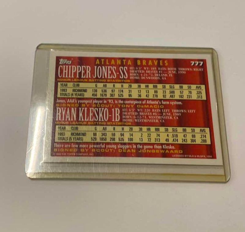 Photo 1 of 1994 TOPPS MLB BASEBALL CARD CHIPPER JOENS ROOKIE 777