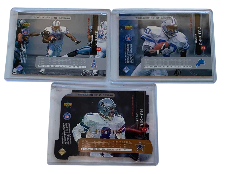 Photo 1 of 3 1998 UPPER DECK UD3 NFL FOOTBALL CARDS TROY AIKMAN NUMBERED, BARRY SANDERS AND EDDIE GEORGE