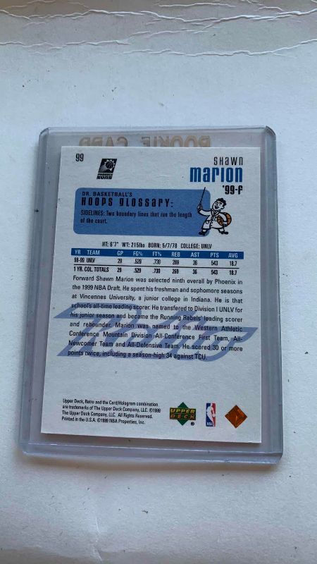 Photo 1 of 1999 SHAWN MARION ROOKIE UPPER DECK ROOKIE NBA BASKETBALL CARD