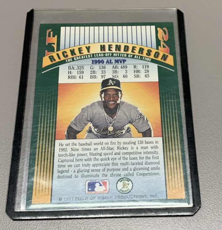 Photo 1 of 1991 RICKEY HENDERSON FIELD OF VISION PRODUCTION CARD HOLOGRAPHIC