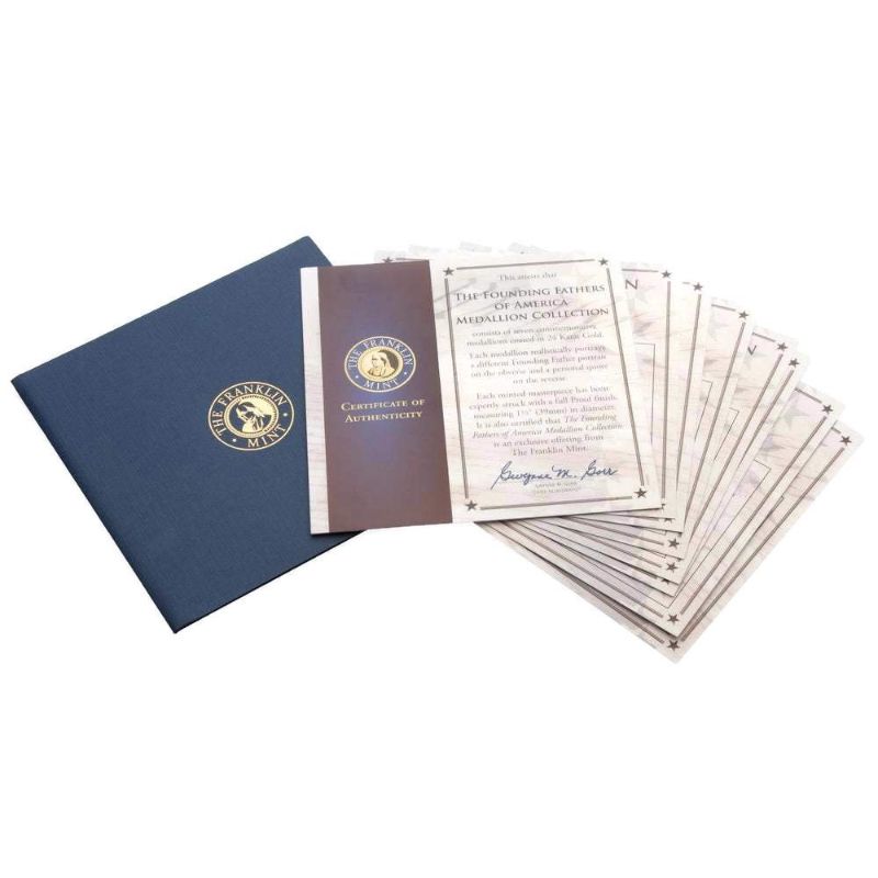 Photo 1 of NIB FRANKLIN MINT “FOUNDING FATHERS OF AMERICA” COIN COLLECTION W COA (HAND-SCULPTED COINS COATED IN 24KT GOLD)