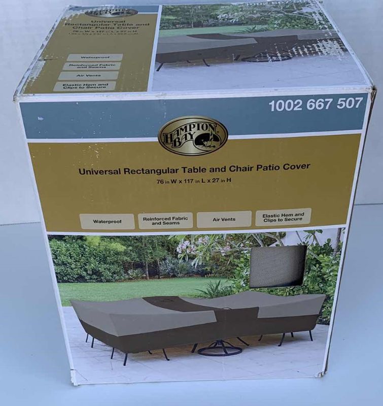 Photo 1 of HAMPTON BAY UNIVERSAL RECTANGULAR TABLE AND CHAIR PATIO COVER 76” X 117” 27” 1002 667 507