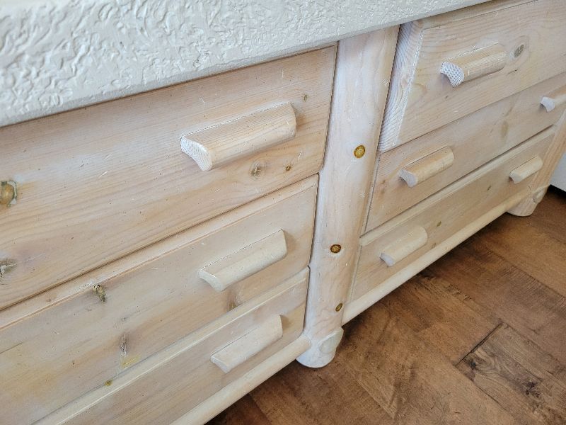 Photo 3 of DRESSER WITH PLASTER STONE TOP 72” X 22” H 30”